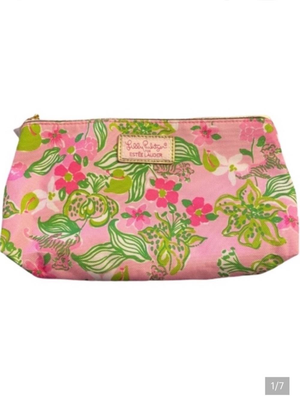 Lilly Pulitzer Estee Lauder Floral Makeup Bag Pink Green Flowers Cosmetics Case
